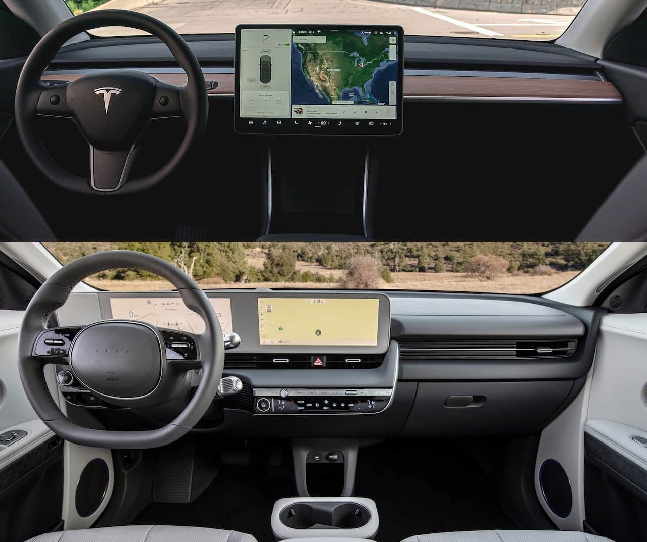 Hyundai-Ioniq-5-vs.-Tesla-Model-Y-interior-dashboard