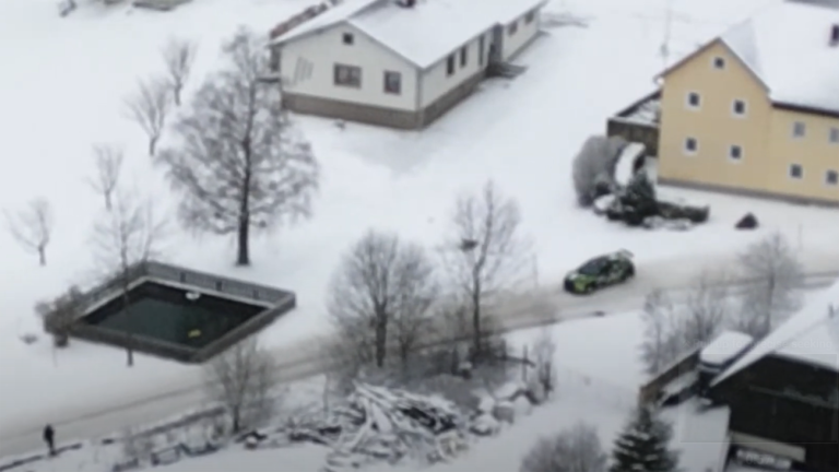Watch As Skoda Fabia Rally Car Full Sends Into A Swimming Pool