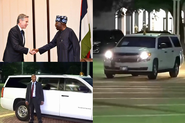 Moment US Secretary Of State Blinken Arrive State House In Armored Chevrolet Suburban SUV