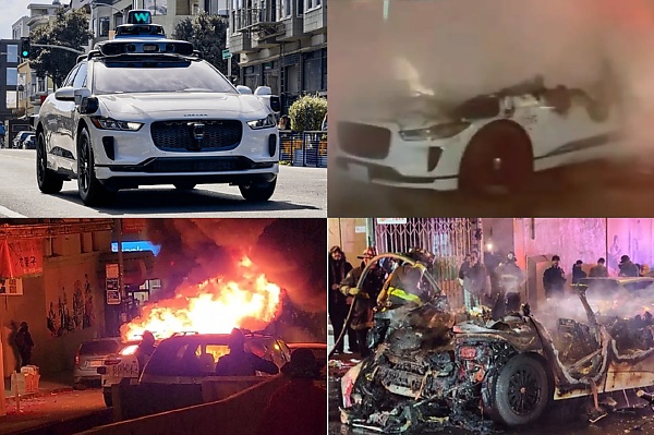 Angry Mob Sets Waymo’s Driverless Car On Fire In San Francisco – They Don’t Want Self-driving Taxis