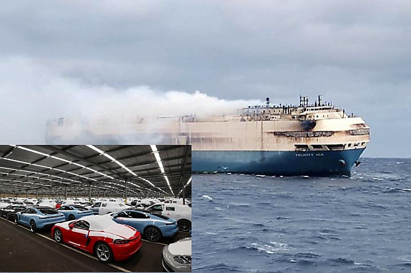 VW Sued Over Claim Porsche EV Battery Sparked Ship Fire That Sank With Thousands Of Cars On Board