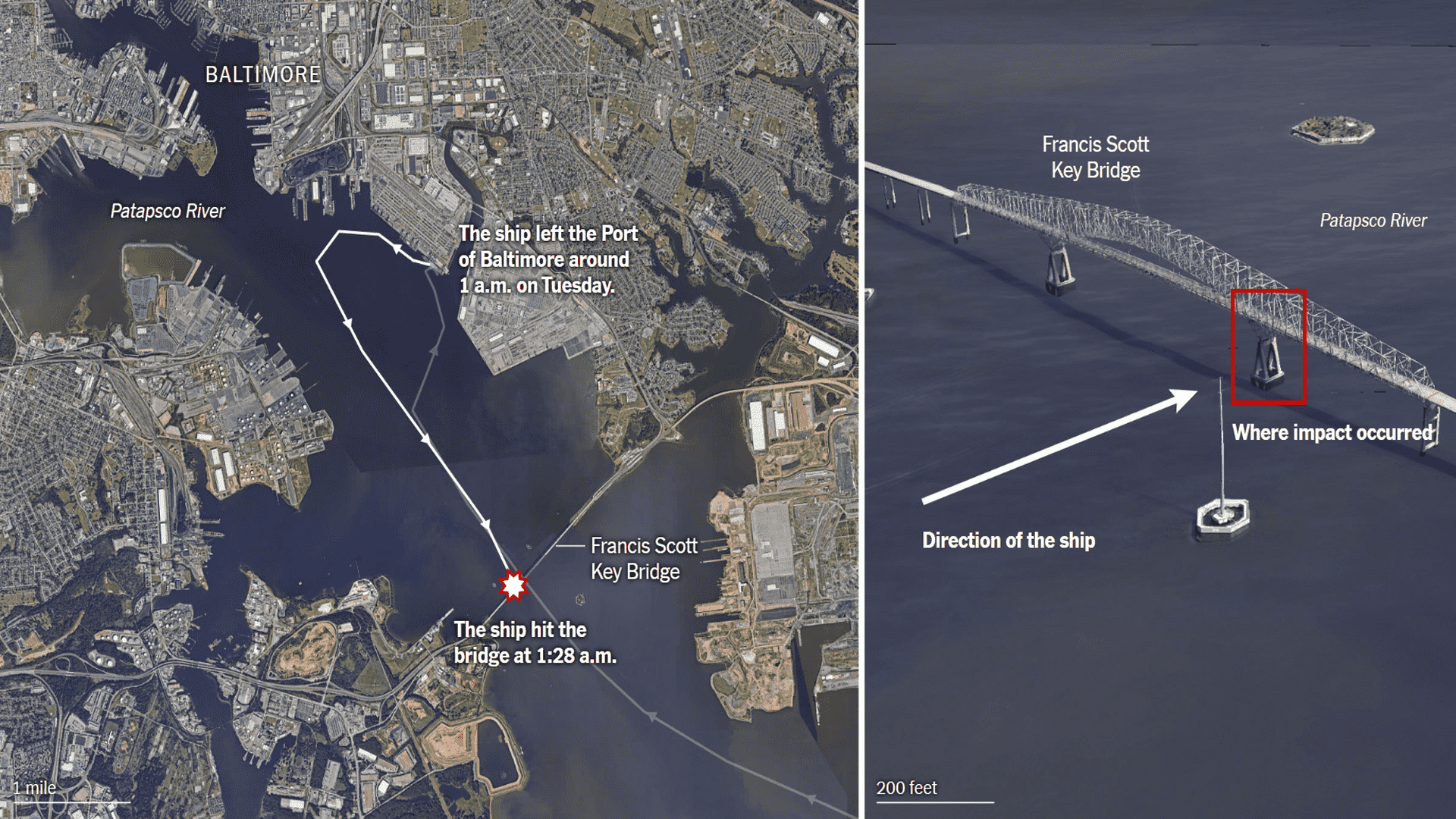 How The Baltimore's Francis Scott Key Bridge Collapsed After A 948-Foot Container Ship Crashed Into It (Credits The New York Times)