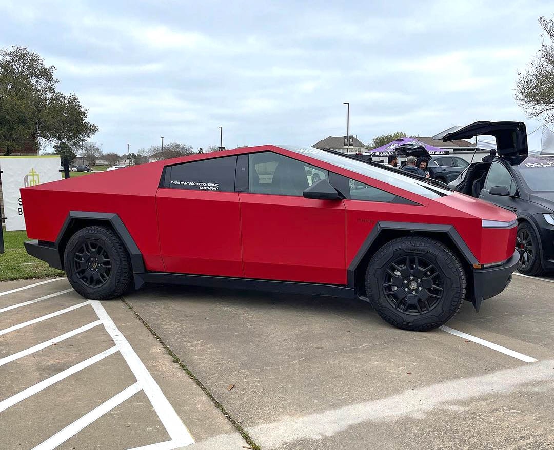 Tesla Cybertruck Customization Ferrari Red Liquid Paint Protection Film