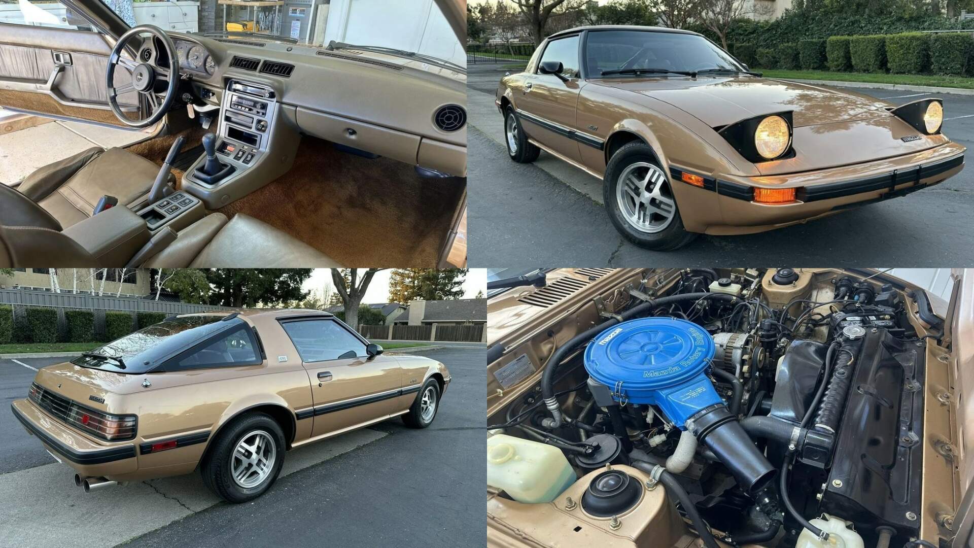 The Interior And Exterior View Of The 1981 Mazda RX-7 GSL In Maya Gold Metallic
