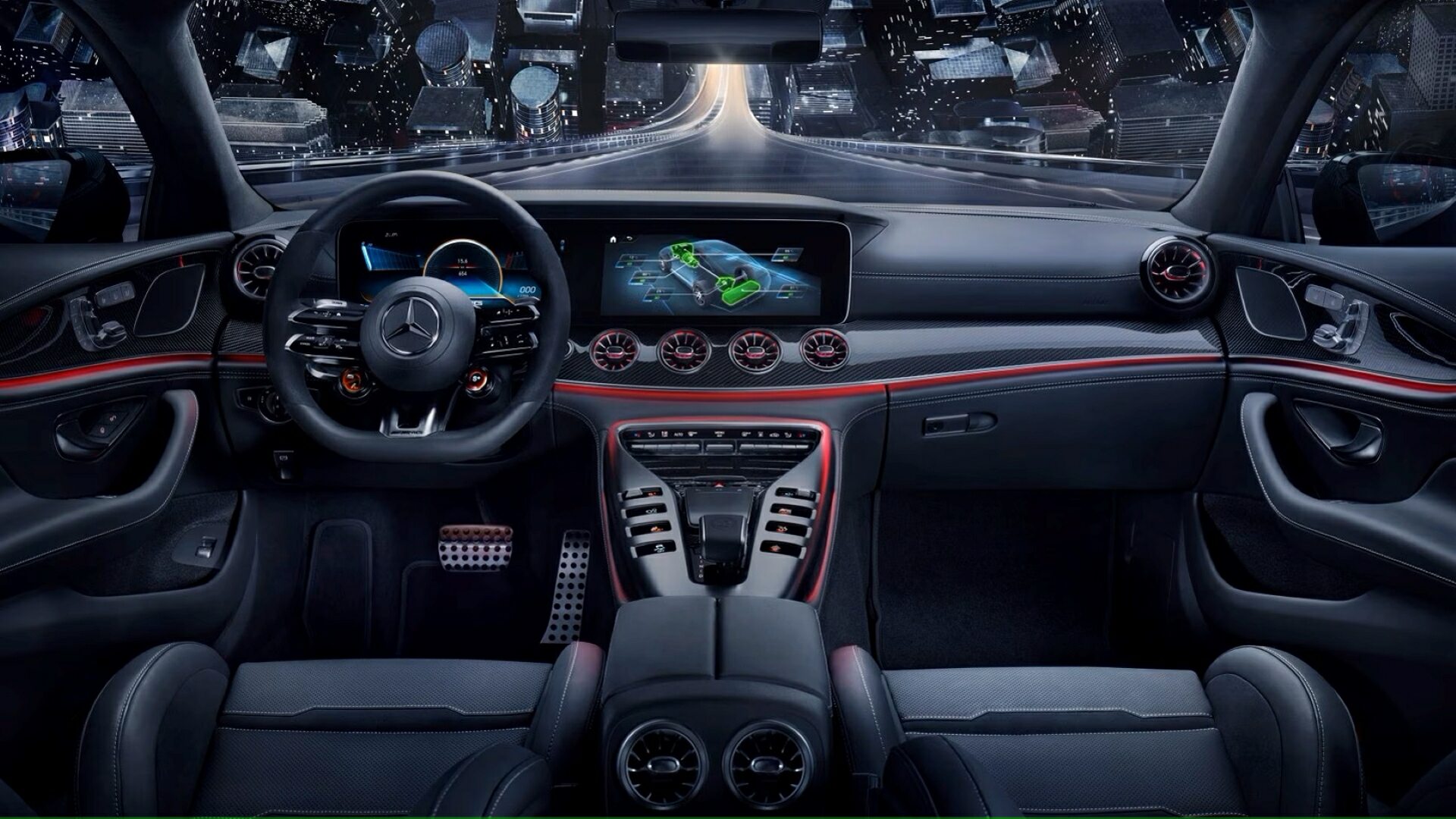 The Interior Of A Mercedes-Benz AMG GT 4 Door Coupe