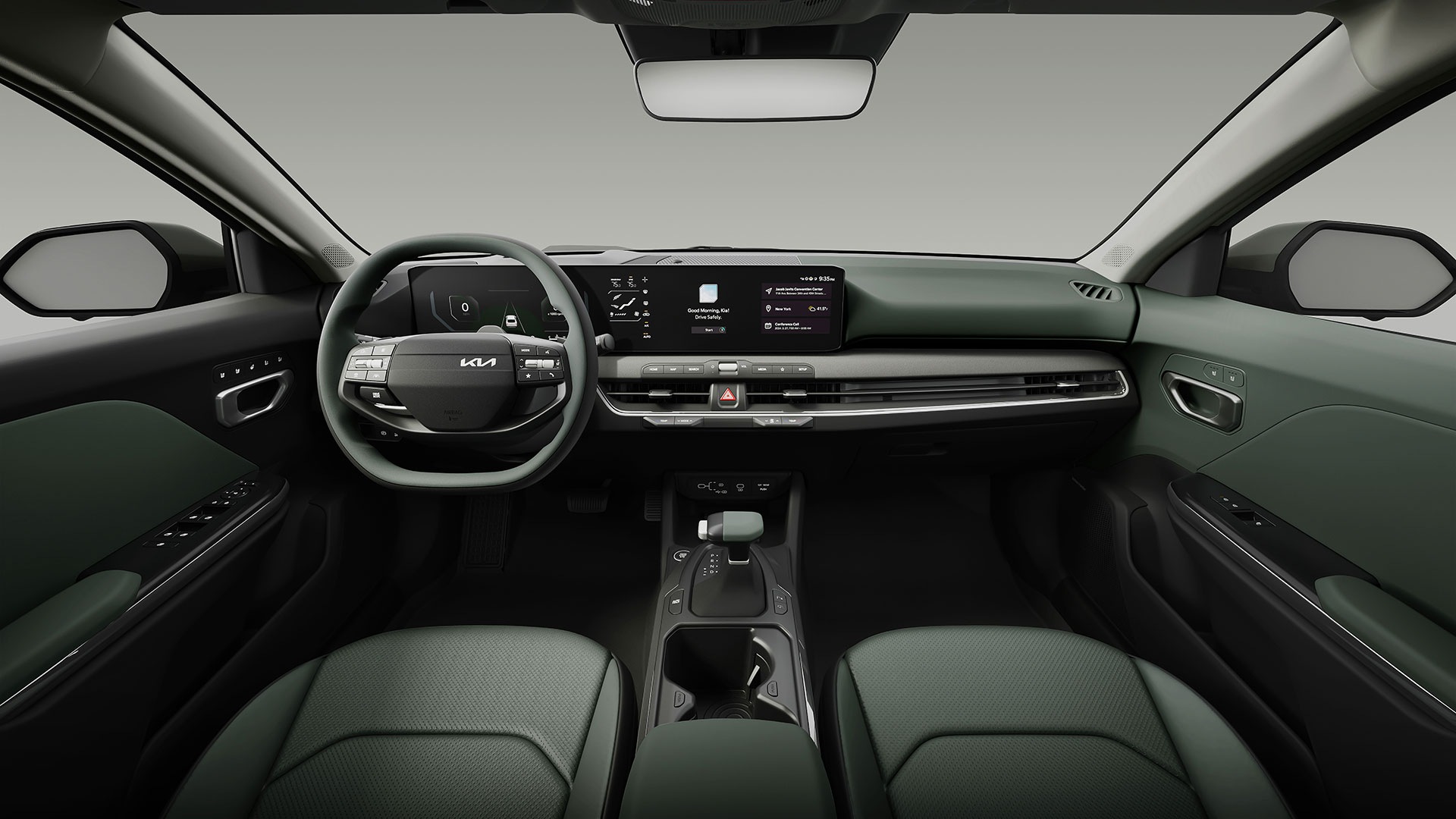 The Interior, Steering, Dashboard, And Central Console Of A 2025 Kia K4