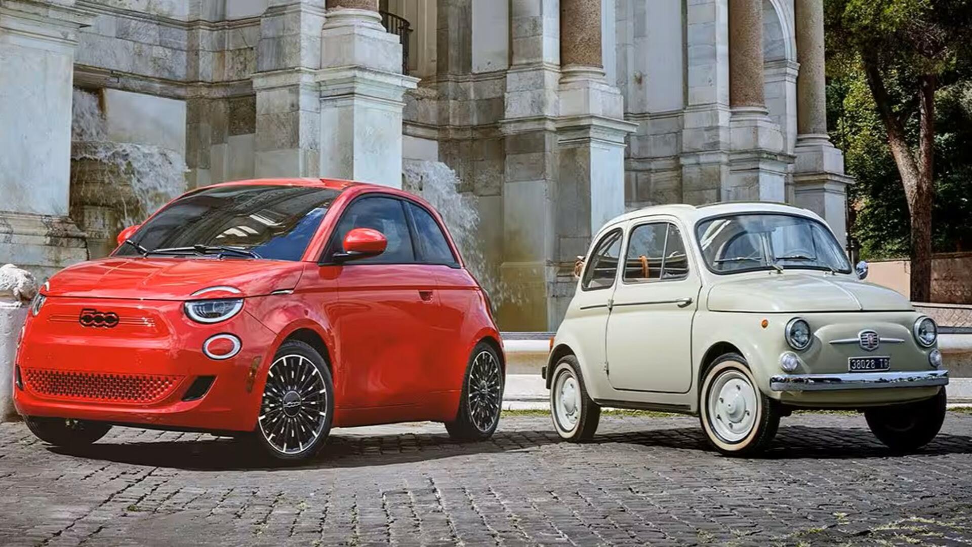 The New Fiat 500e EV (Left) And The Original Fiat 500