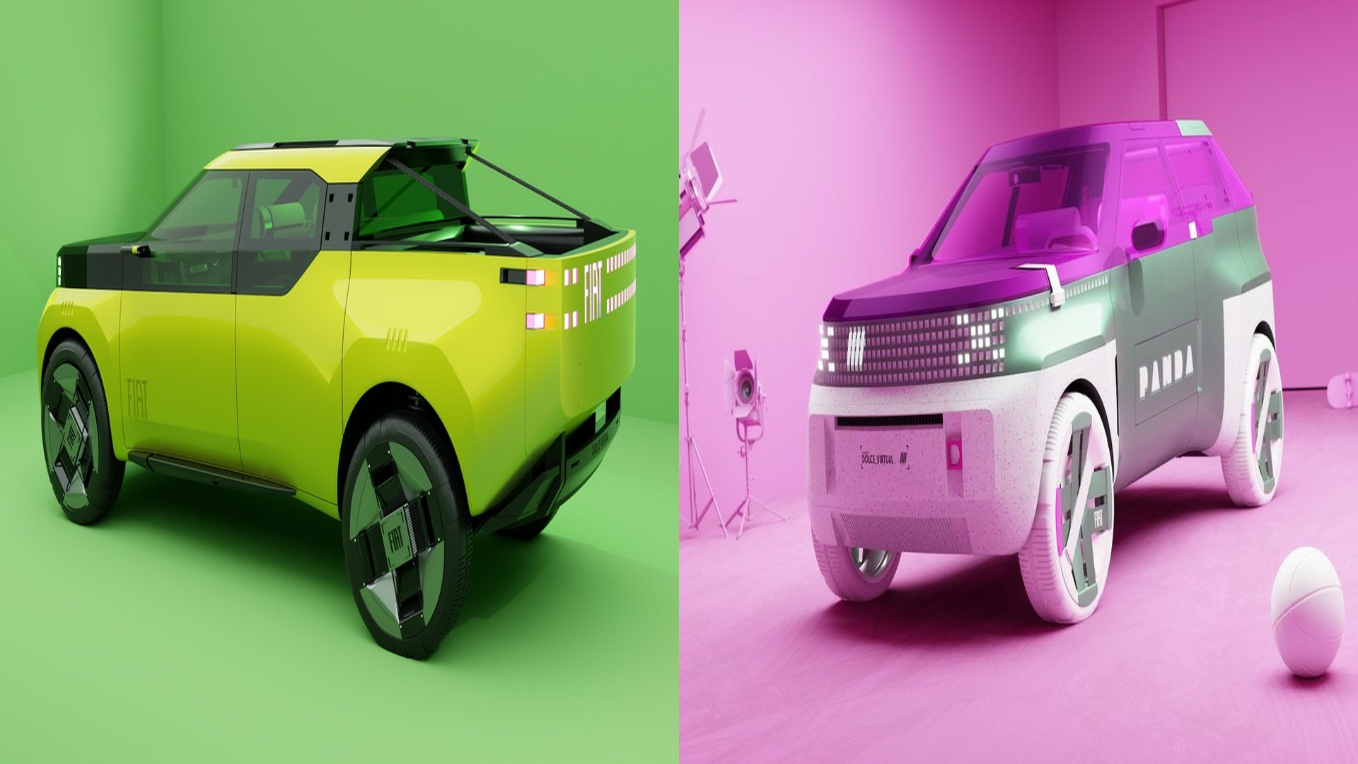 The Panda Pickup Truck (Left) And Pink Panda City Car (Right)