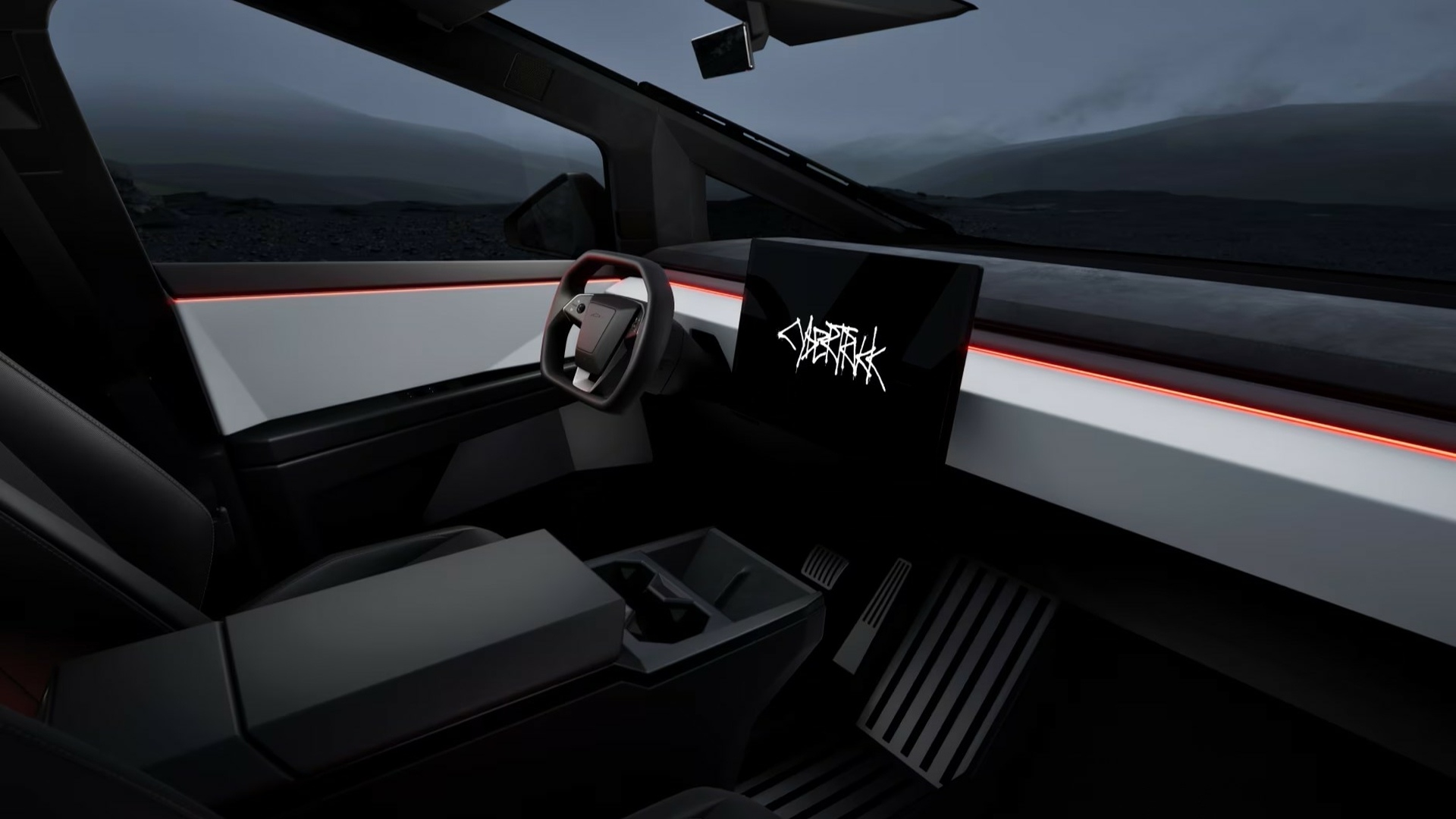 The Steering And Dashboard Of The Tesla Cybertruck