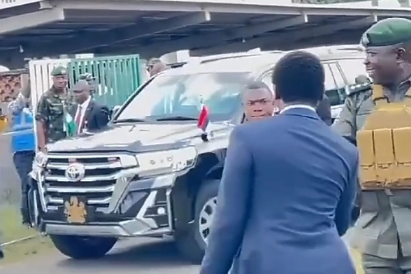 Moment President Tinubu Arrived For Eid Prayer In Armored Toyota Land Cruiser 300 Series