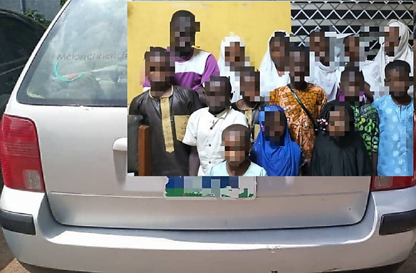 Lagos Police Arrest Driver For Cramming 15 Children Into A Car, Including 4 Inside The Boot