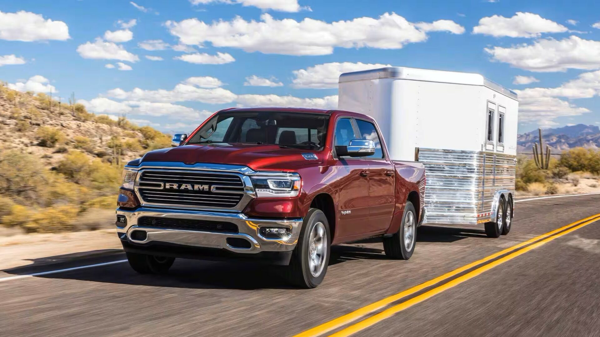 A Ram 1500 In Delmonico Red Pearl-Coat Exterior Paint (Credits RAM)