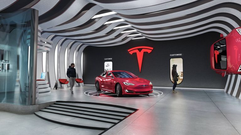 One Of Tesla's Concept Showrooms (Credits Behance)
