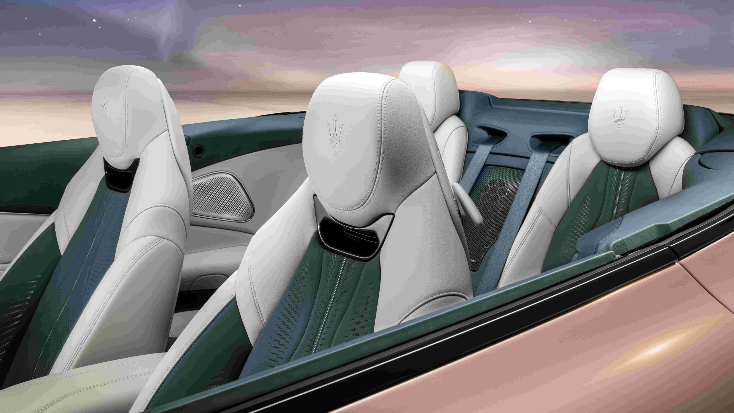 The Front And Rear Seats Of The 2025 Maserati GranCabrio Folgore EV (Credits Maserati Media Site)