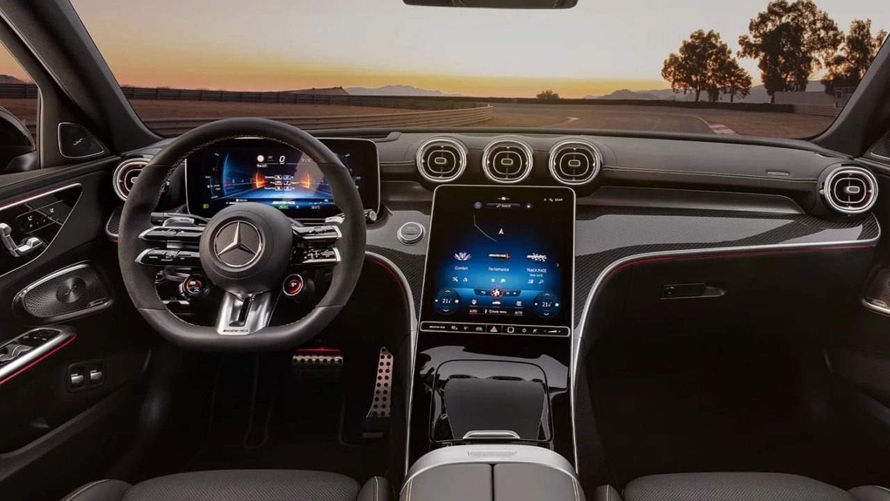 The Steering, Dashboard, And Central Console Of A 2024 Mercedes-AMG C63 Sedan (Credits Mercedes-Benz USA)