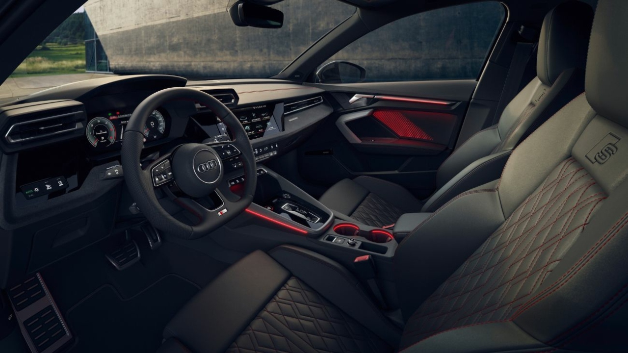 The Interior, Steering, Dashboard, And Central Console Of A 2025 Audi S3 (Credits TopGear)