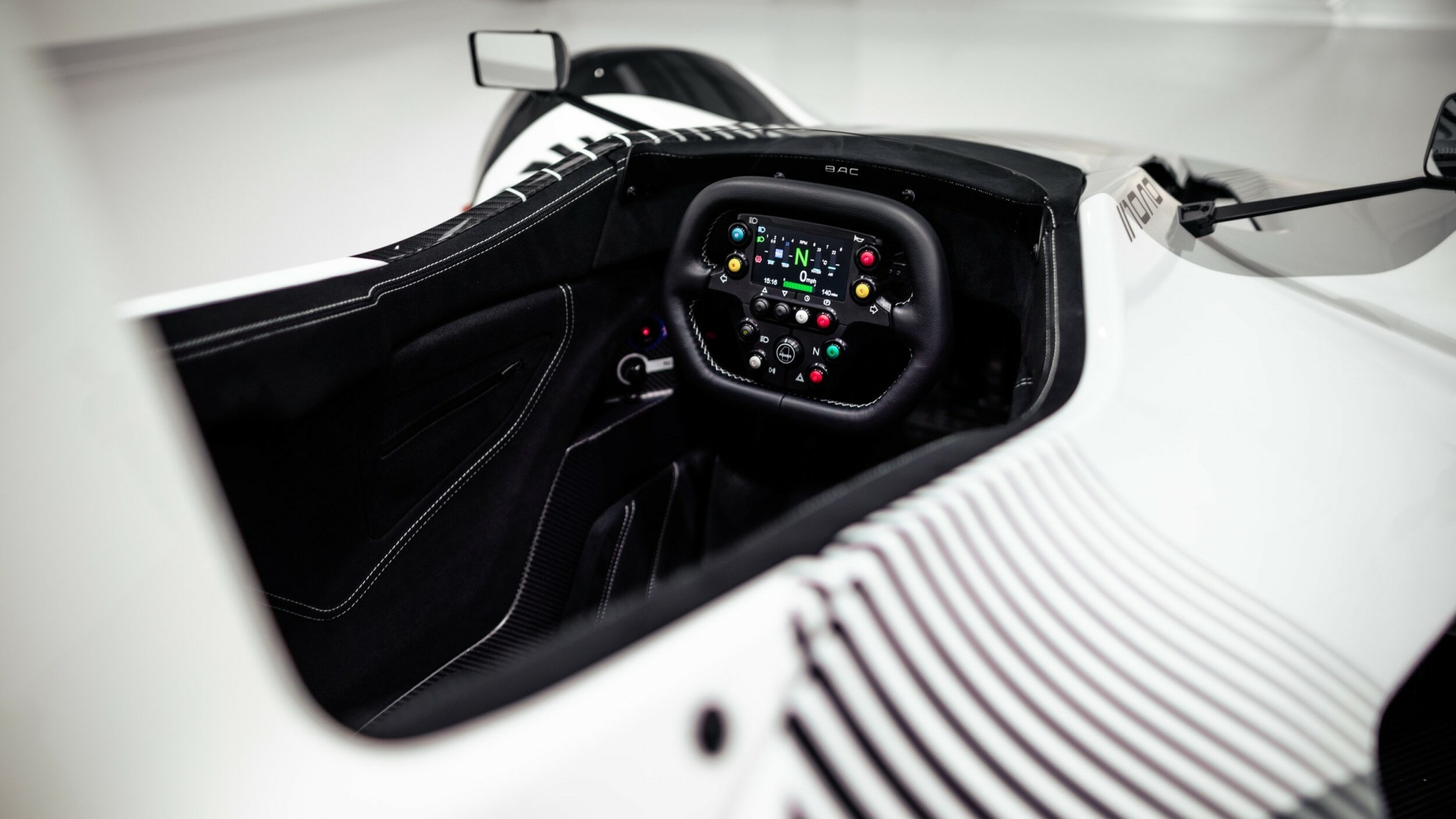 The Interior, Steering, Dashboard, And Central Console Of A BAC Mono