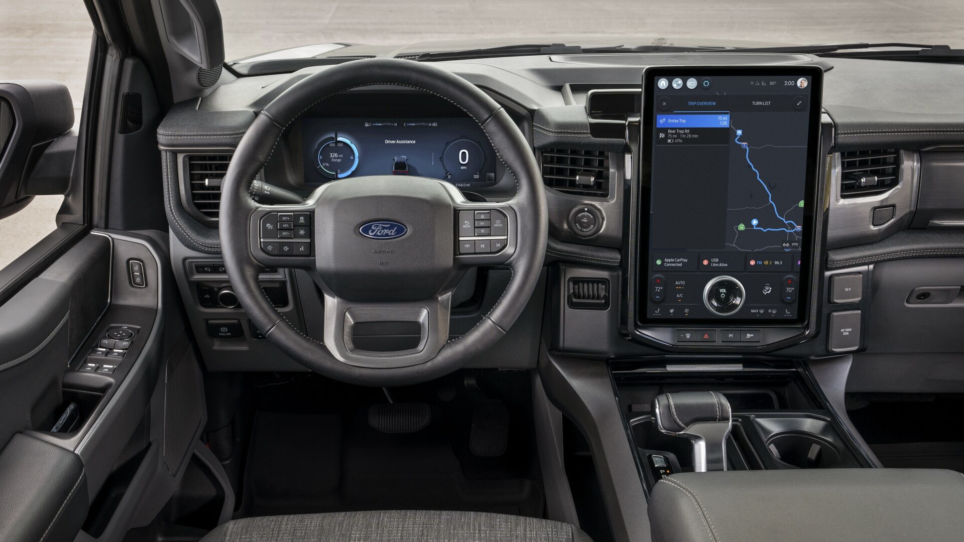 The Steering, Dashboard, And Central Console Of A 2024 Ford F-150 Lightning (Credits Ford Newsroom USA)