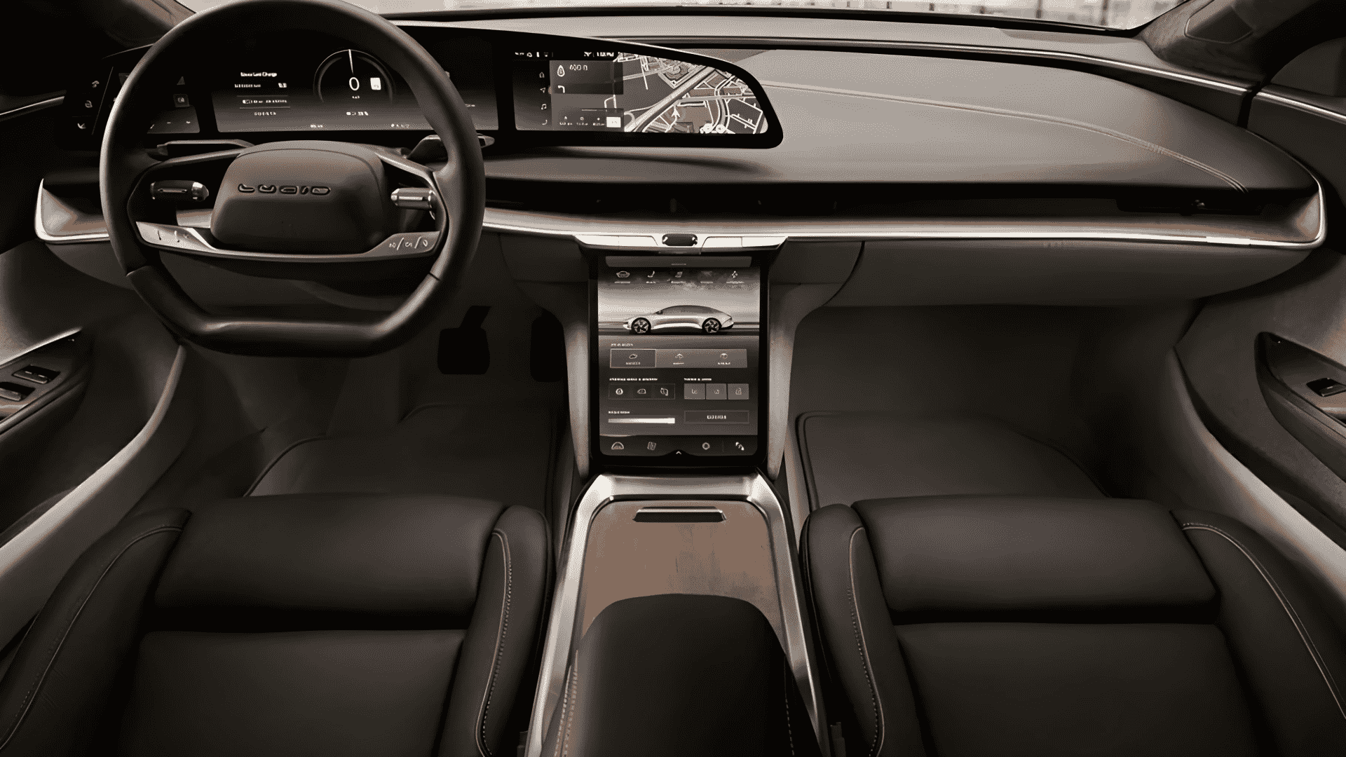The Steering, Dashboard, And Central Console Of A 2024 Lucid Air Grand Touring (Credits Lucid)
