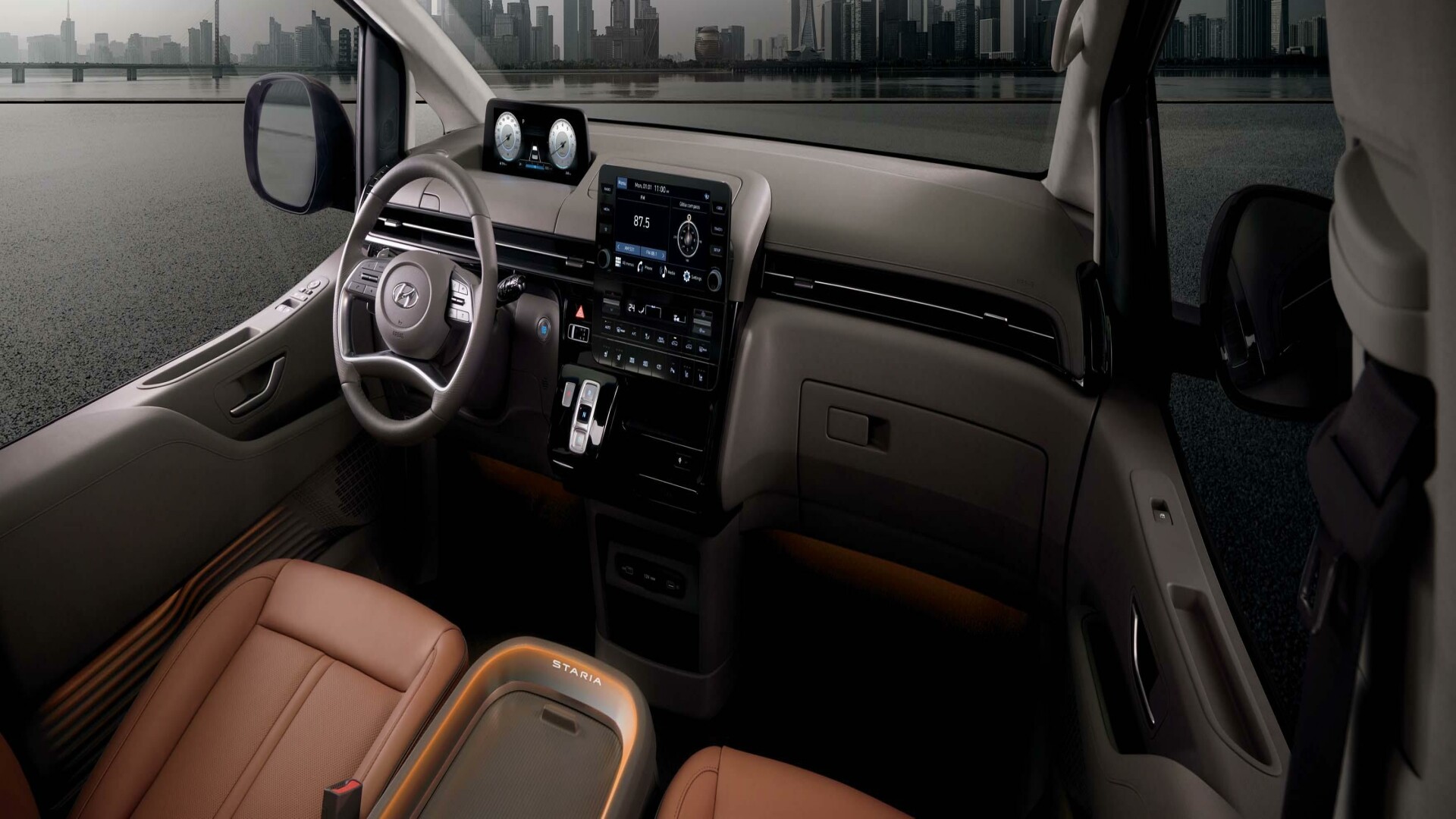 The Steering, Dashboard, And Central Console Of A Hyundai Staria Load (Credits Hyundai Staria e-Brochure)