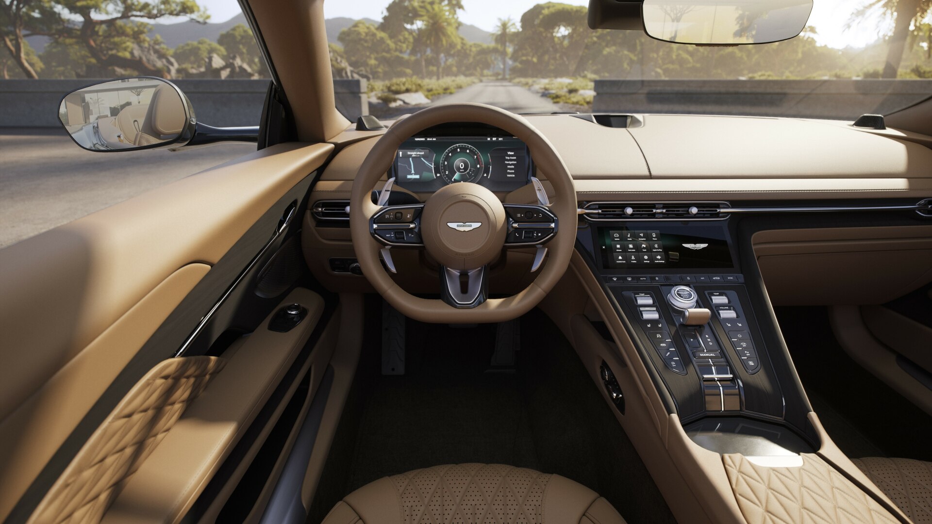 The Steering, Dashboard, And Central Console Of An Aston Martin DB12 Volante (Credits Aston Martin Pressroom)