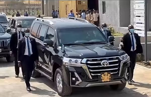 Tinubu's Arrival for Eid Prayer in Armored Toyota Land Cruiser 300