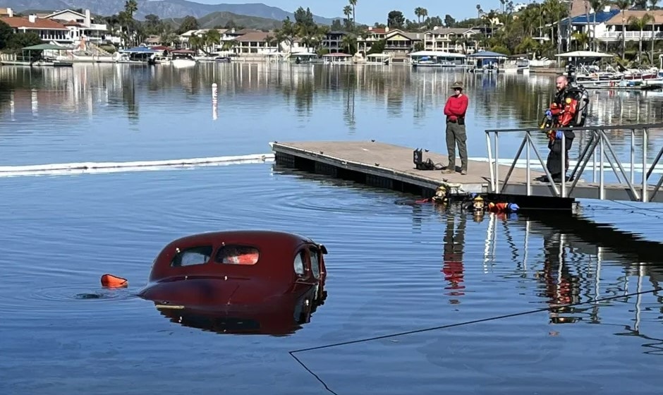 Tragic Mishap Classic Car Submerged in Lake Devastation