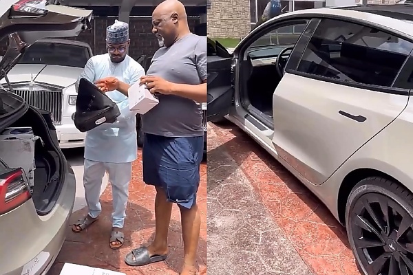 Dino Melaye Inspects Tesla Model 3, Set To Add All-electric Sedan To His Car Collection Worth N5 Billion