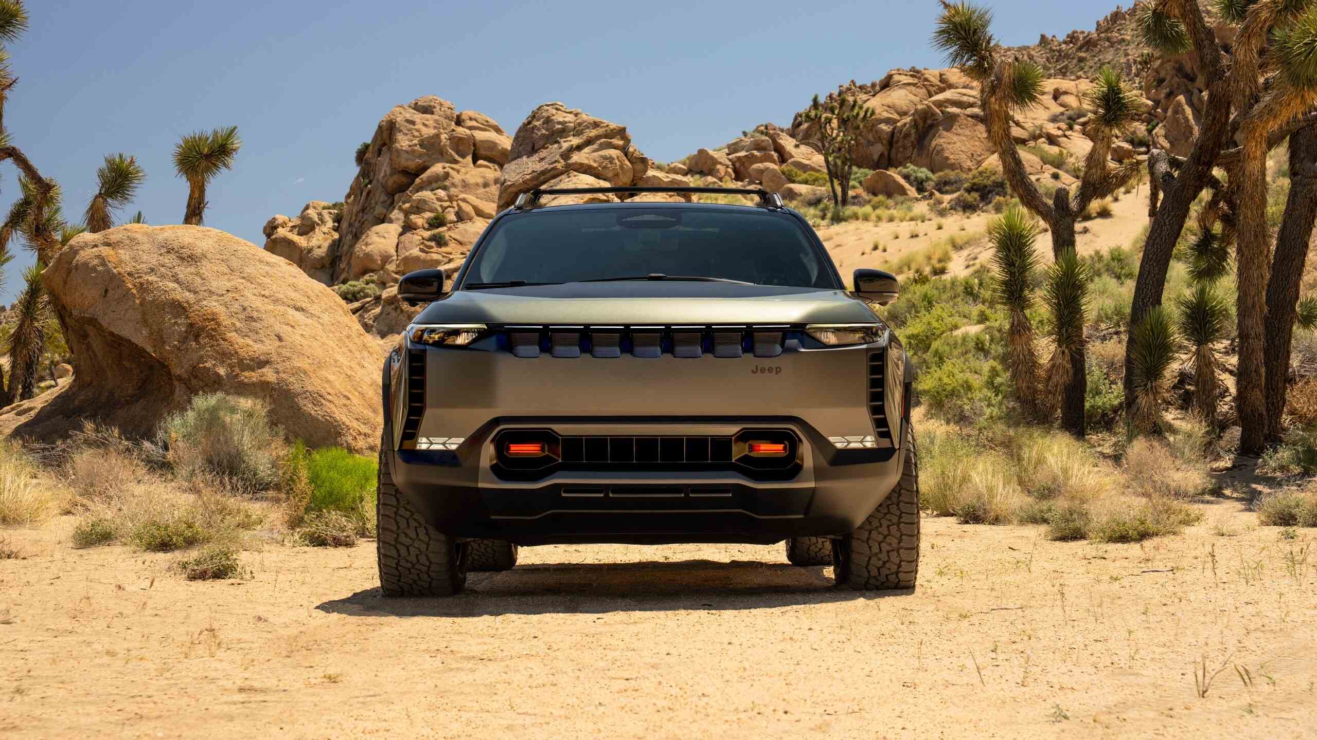 Head-On View Of A Jeep Wagoneer S Trailhawk Concept In Special-Edition Banner Exterior Color