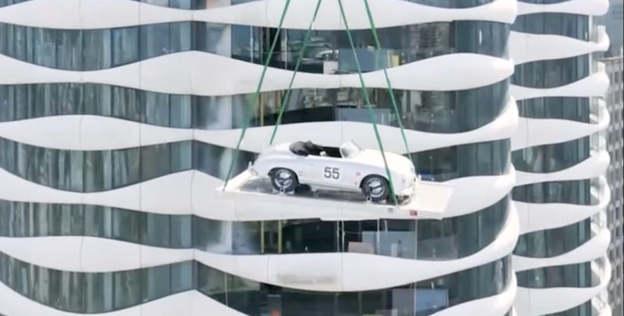 Iconic Porsche 356 Speedster Soars to Vancouver Penthouse in Spectacular Crane Lift