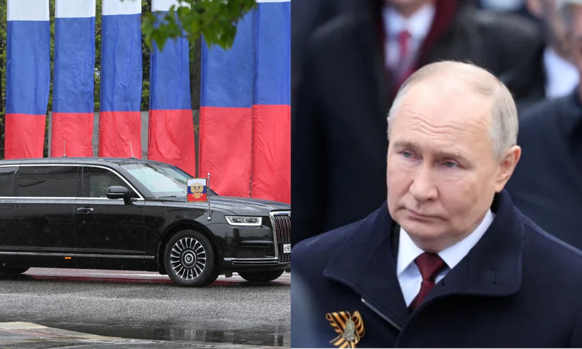 Putin's 5th term begins, Grand Kremlin Palace arrival in Armored Aurus Senat L700 limo with convoy.