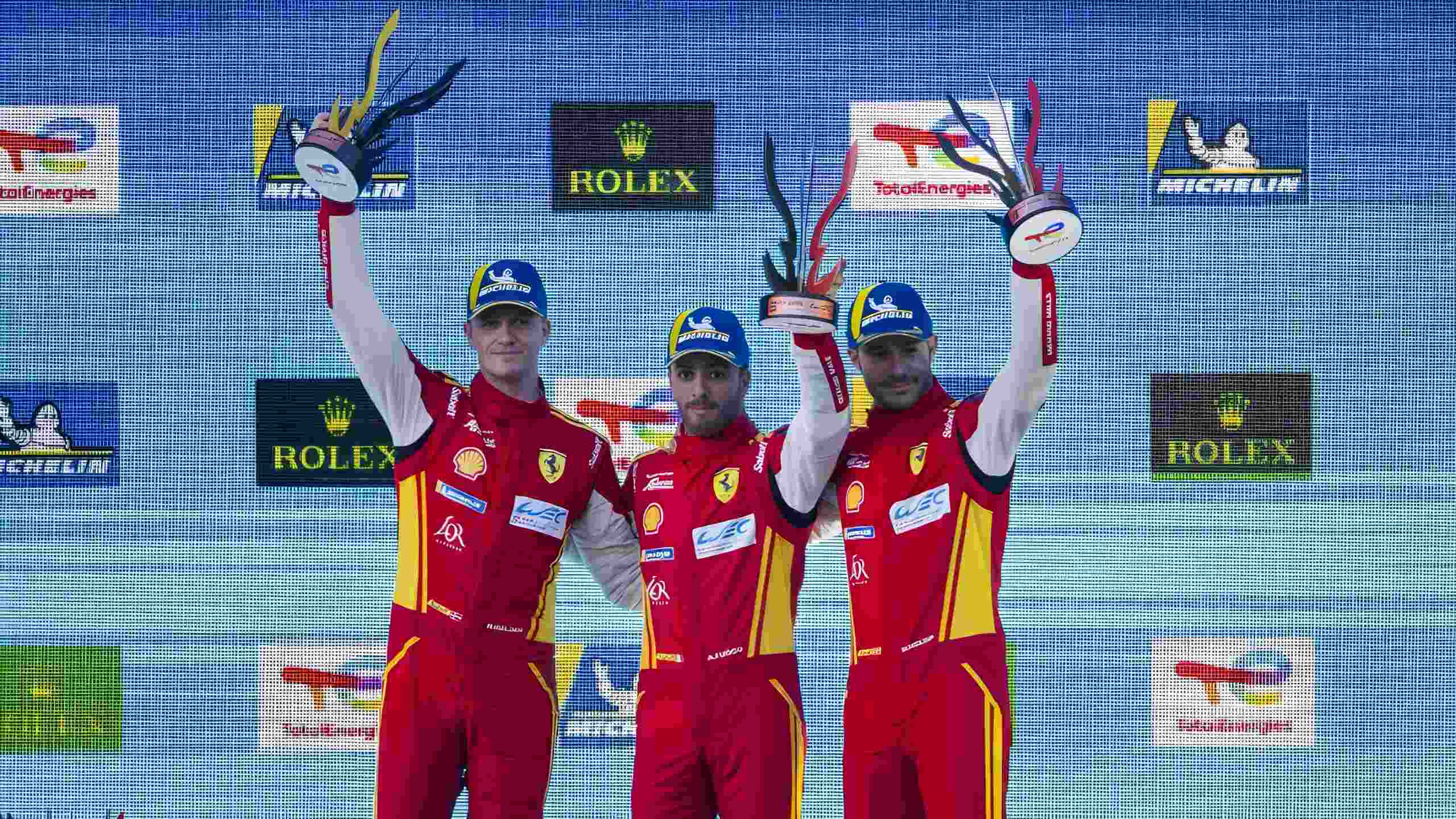 The Ferrari AF Corse Team After Securing Third (Fuoco-Molina-Nielsen) And Fourth (Pier Guidi-Calado-Giovinazzi) Places At The 6 Hours Of Spa