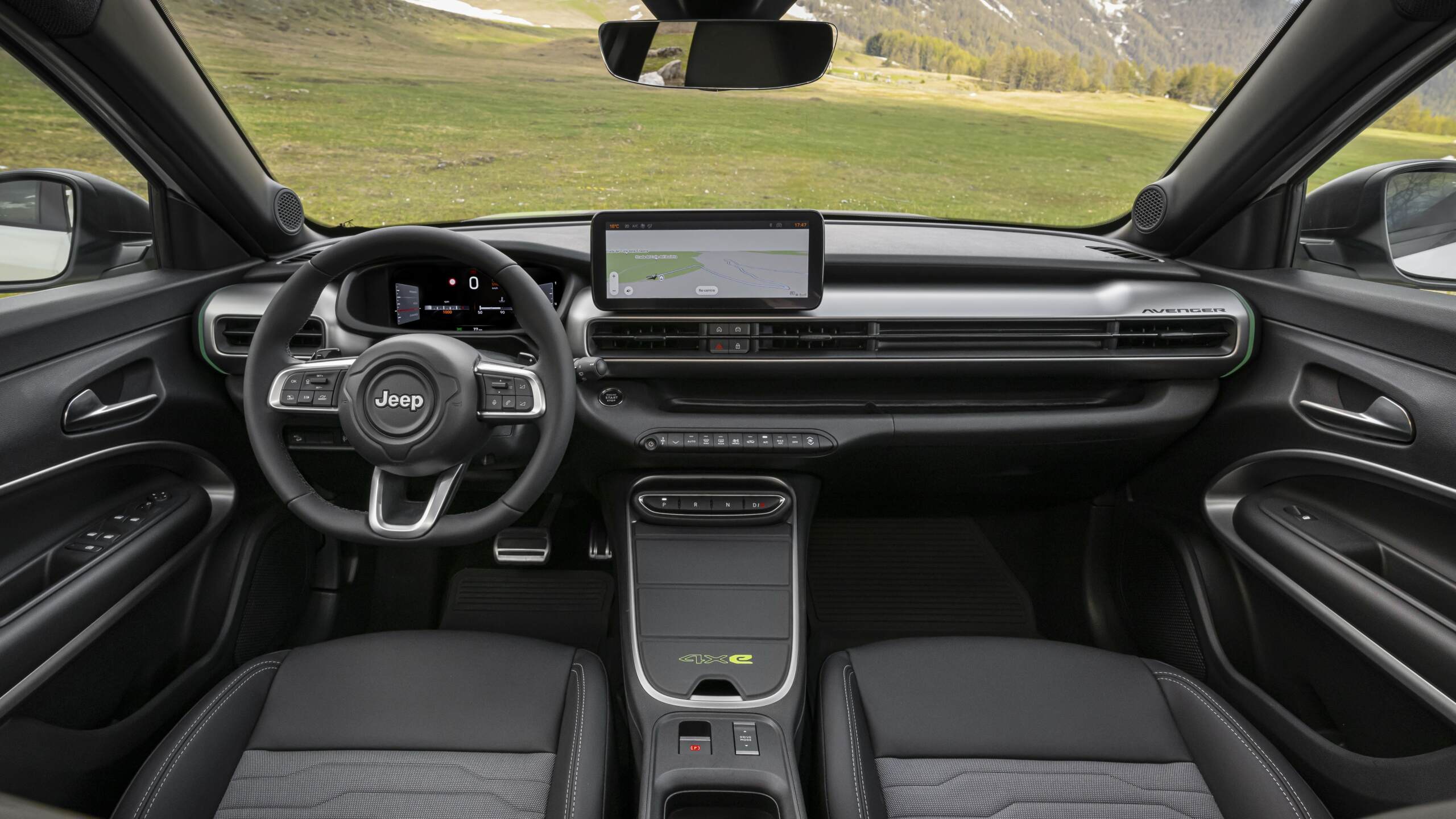 The Interior, Steering Column, Dashboard, And Center Console Of The New Jeep Avenger 4xe