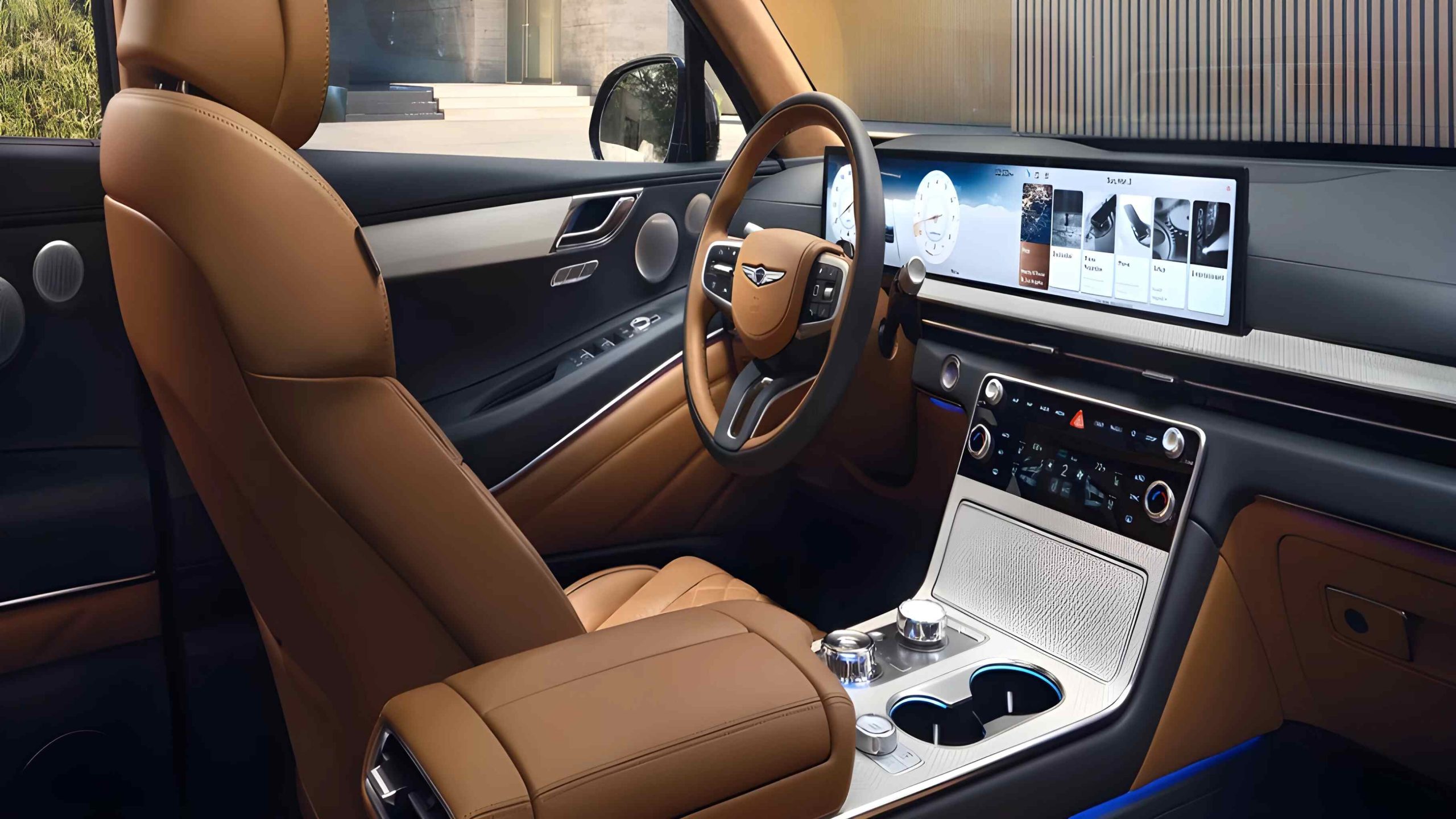 The Interior, Steering, Dashboard, And Central Console Of A 2025 Genesis GV80 (Credits Genesis)