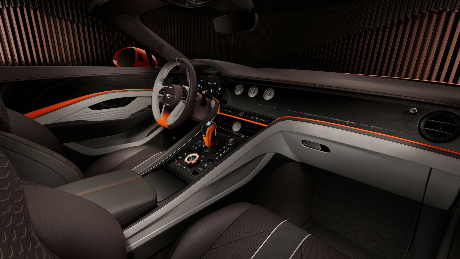The Interior, Steering, Dashboard, And Central Console Of The New Bentley Batur Convertible