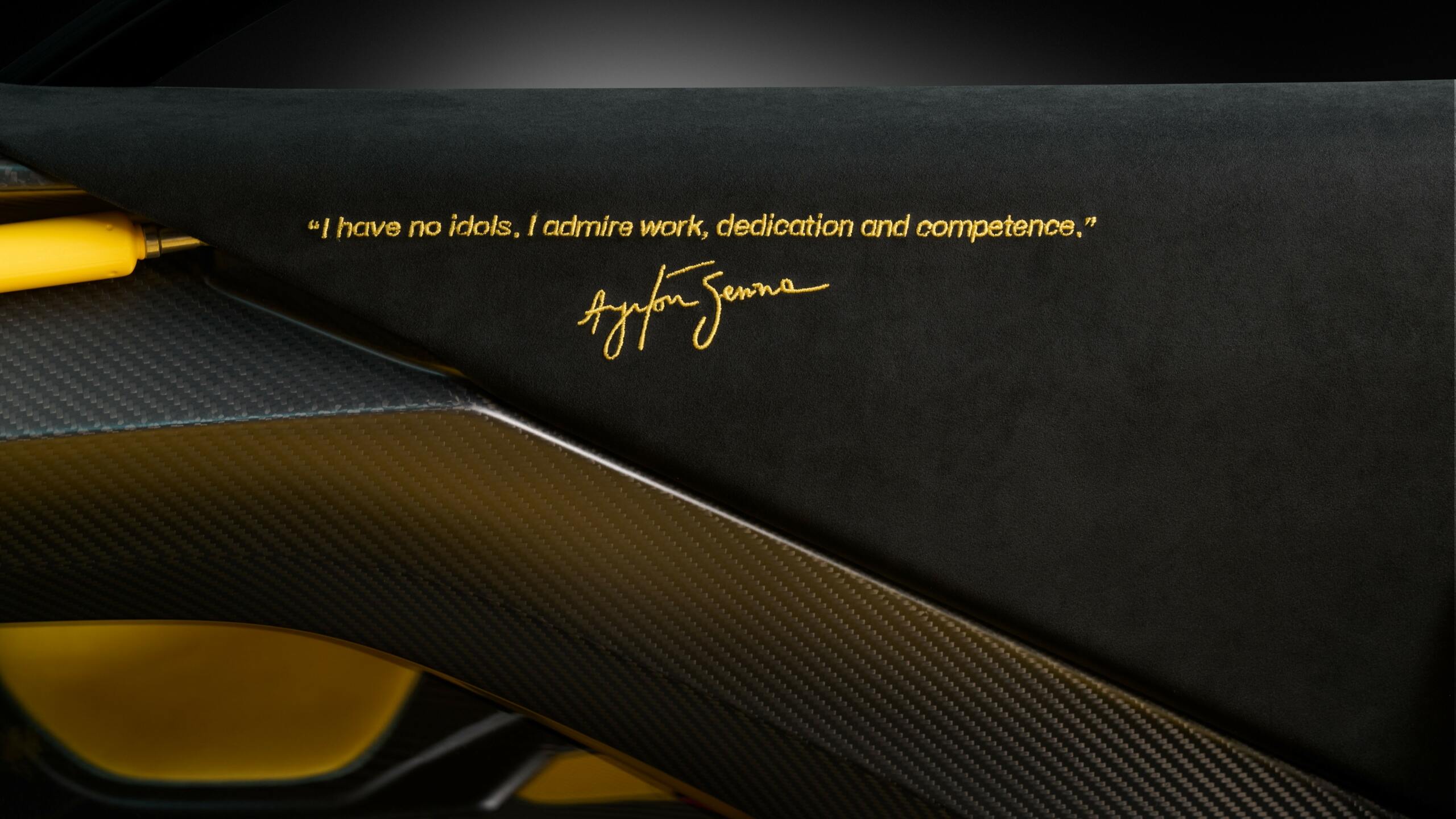 The Sills Of Upholstered Doors Decorated With Ayrton Senna’s Signature Alongside His Quotation Explaining Fis Ethic And Philosophy
