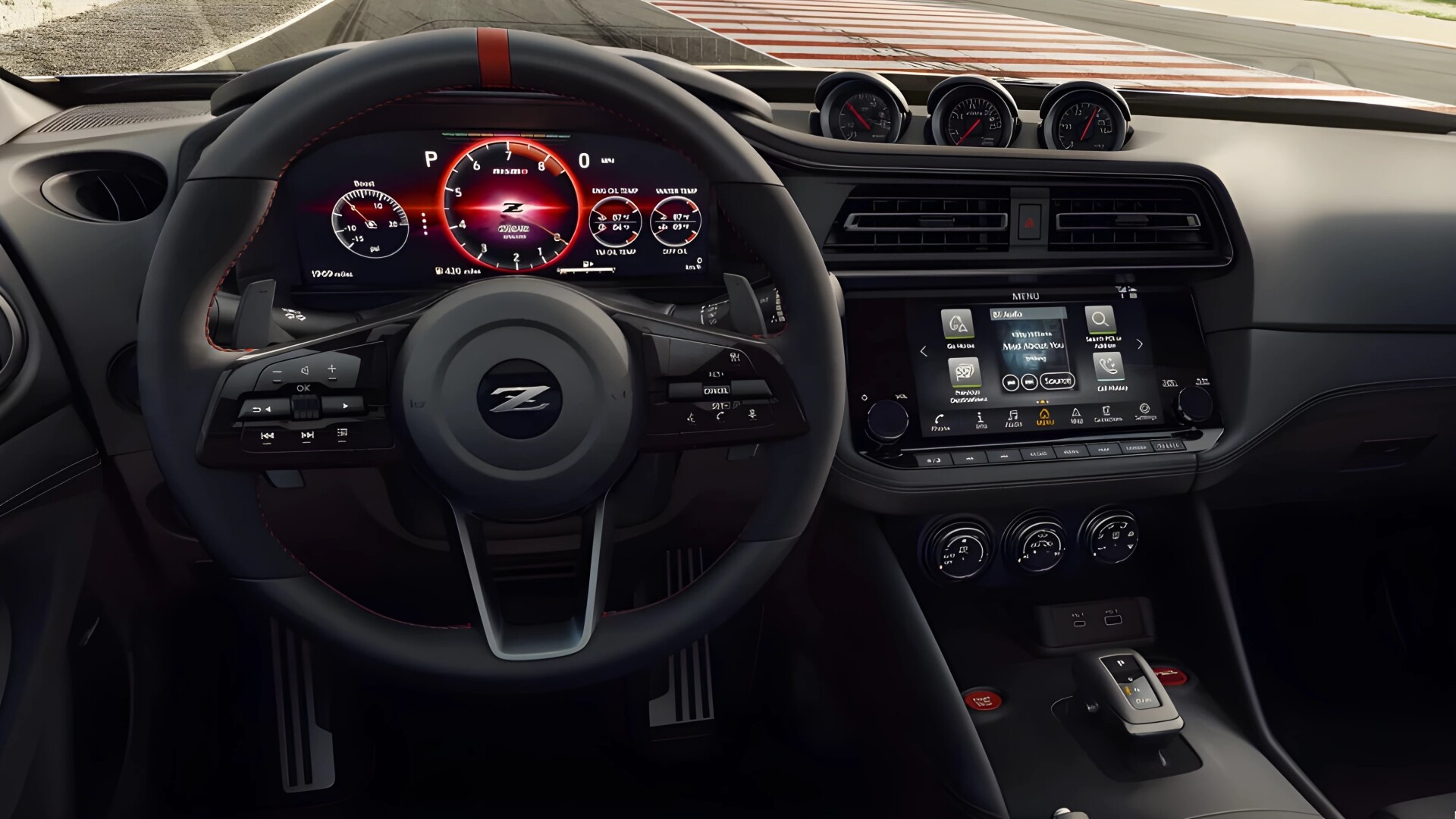 The Steering Wheel, Dashboard, And Central Console Of A 2024 Nissan Z Nismo (Credits Nissan USA)