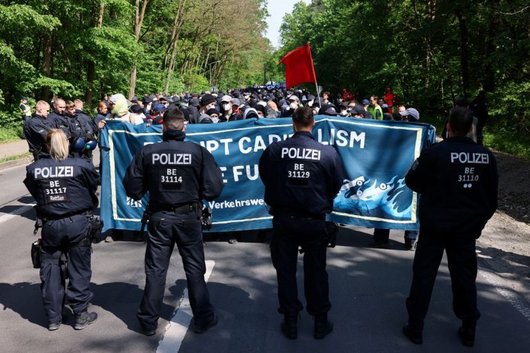 German Tesla Factory Site Sees Confrontation Between Protesters and Law Enforcement
