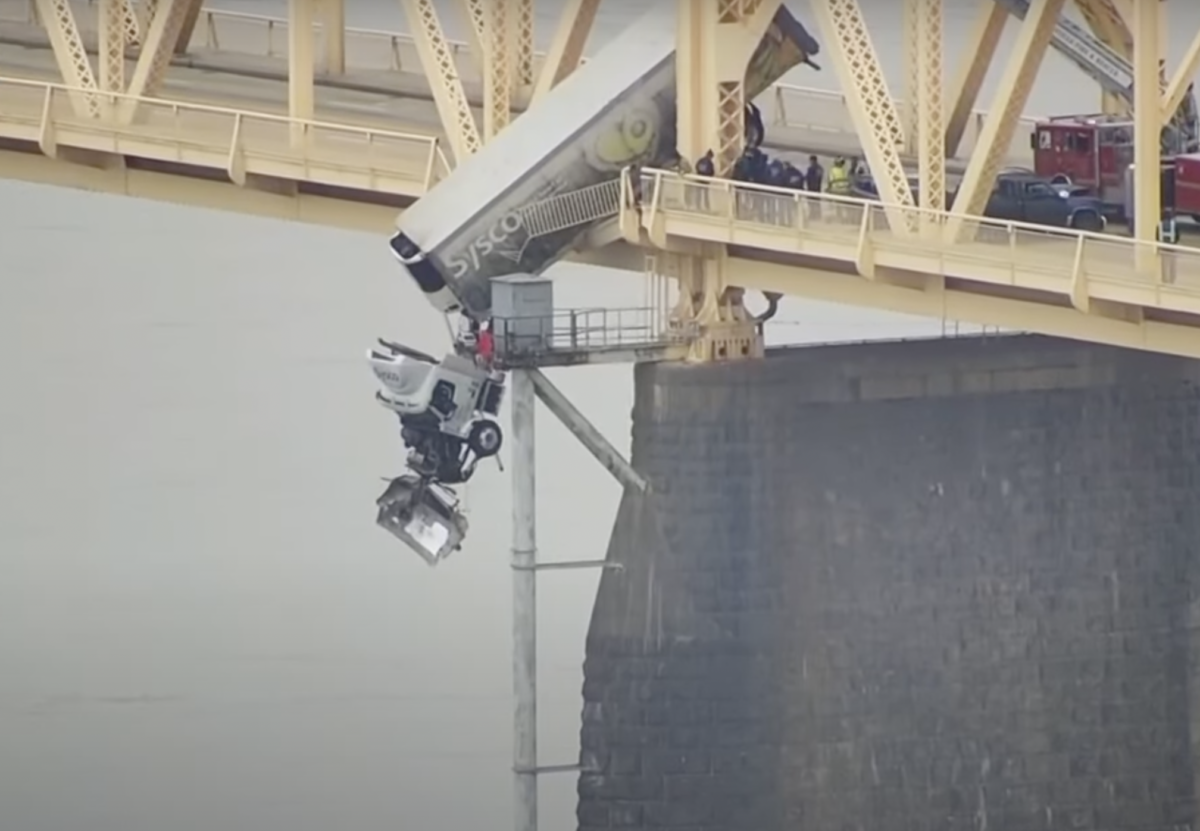 Semi-Truck Dangling Off Bridge Following Collision