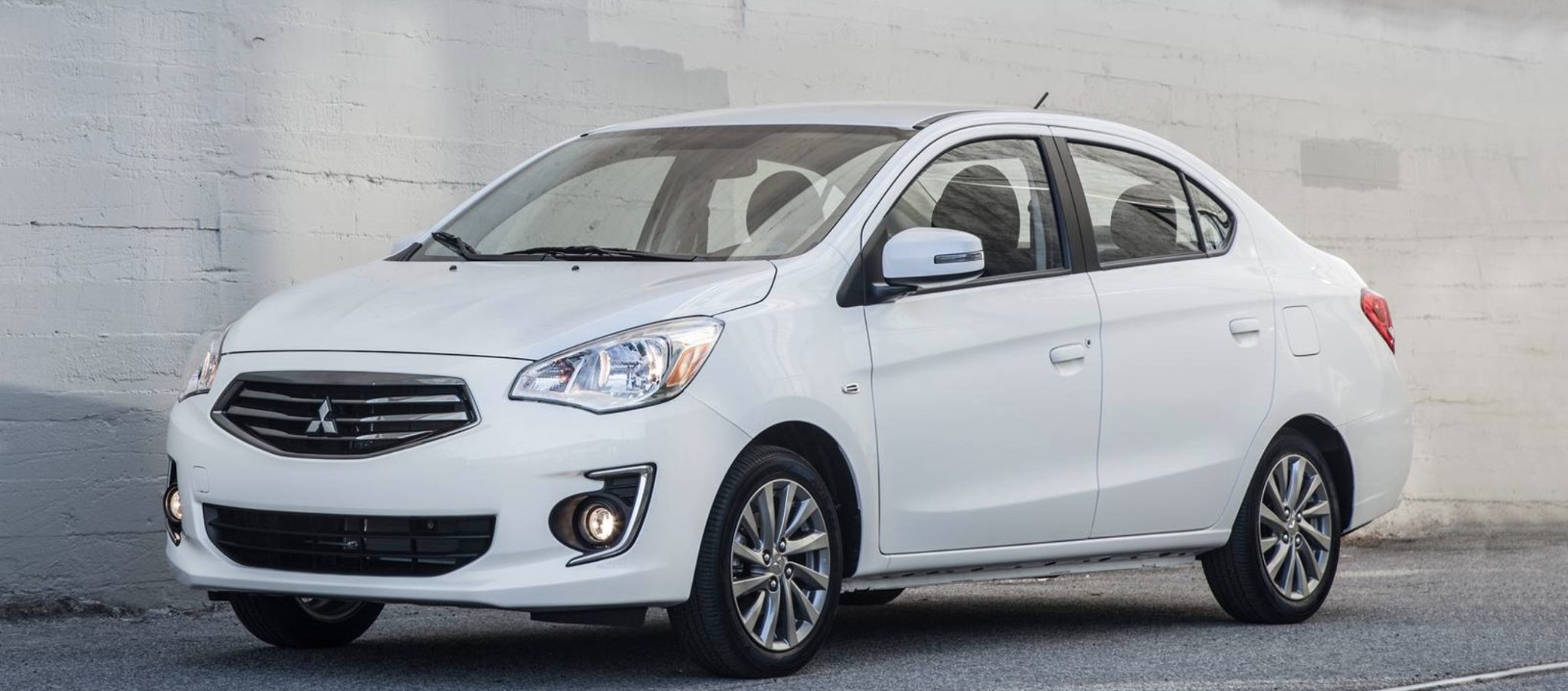 Mitsubishi Mirage G4 front-side view highlighting compact design and practicality