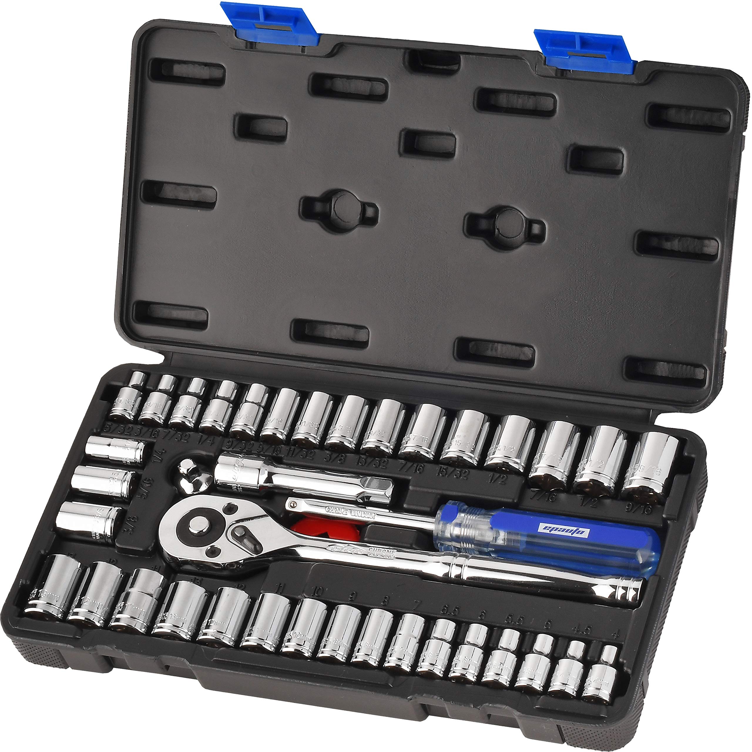 EPAuto 40 Pieces ¼-Inch & 3/8-Inch Drive Socket Set