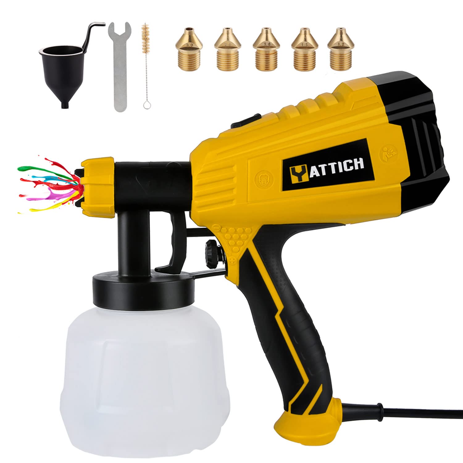 Yattich 700W High Power HVLP Spray Gun with 5 Copper Nozzles