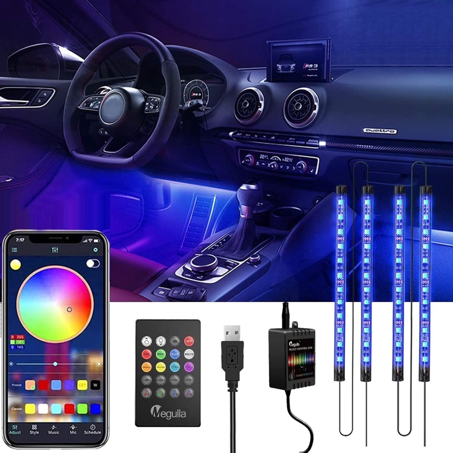 Megulla Car Interior LED Strip Lights