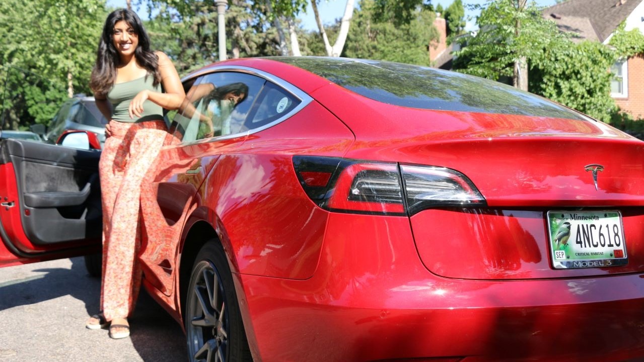 Red Tesla vehicle