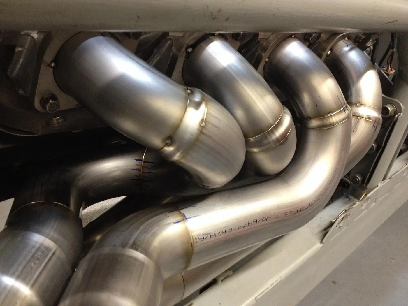 A set of custom stainless steel exhaust headers