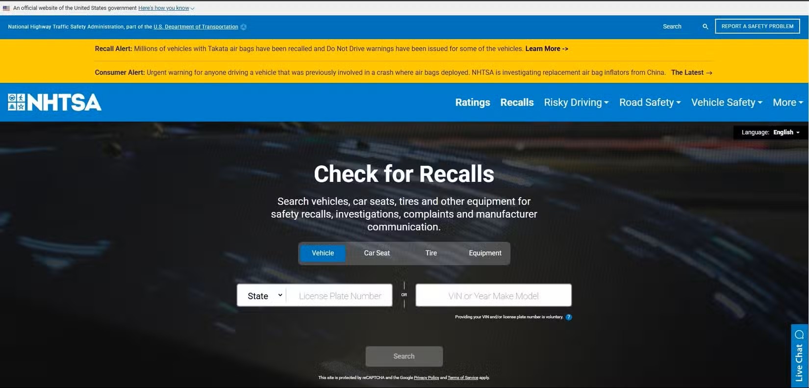 Check for Free Recall Information on the NHTSA Website