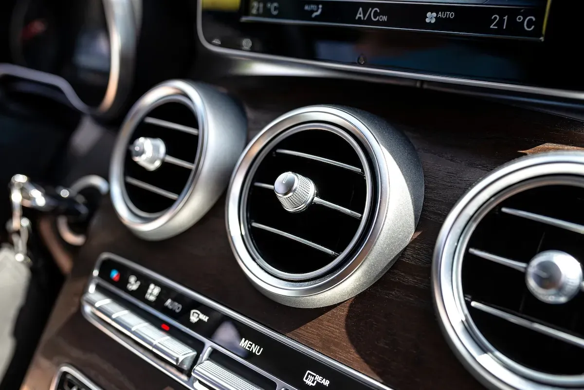 Dashboard and air conditioning interface of a Mercedes Benz vehicle