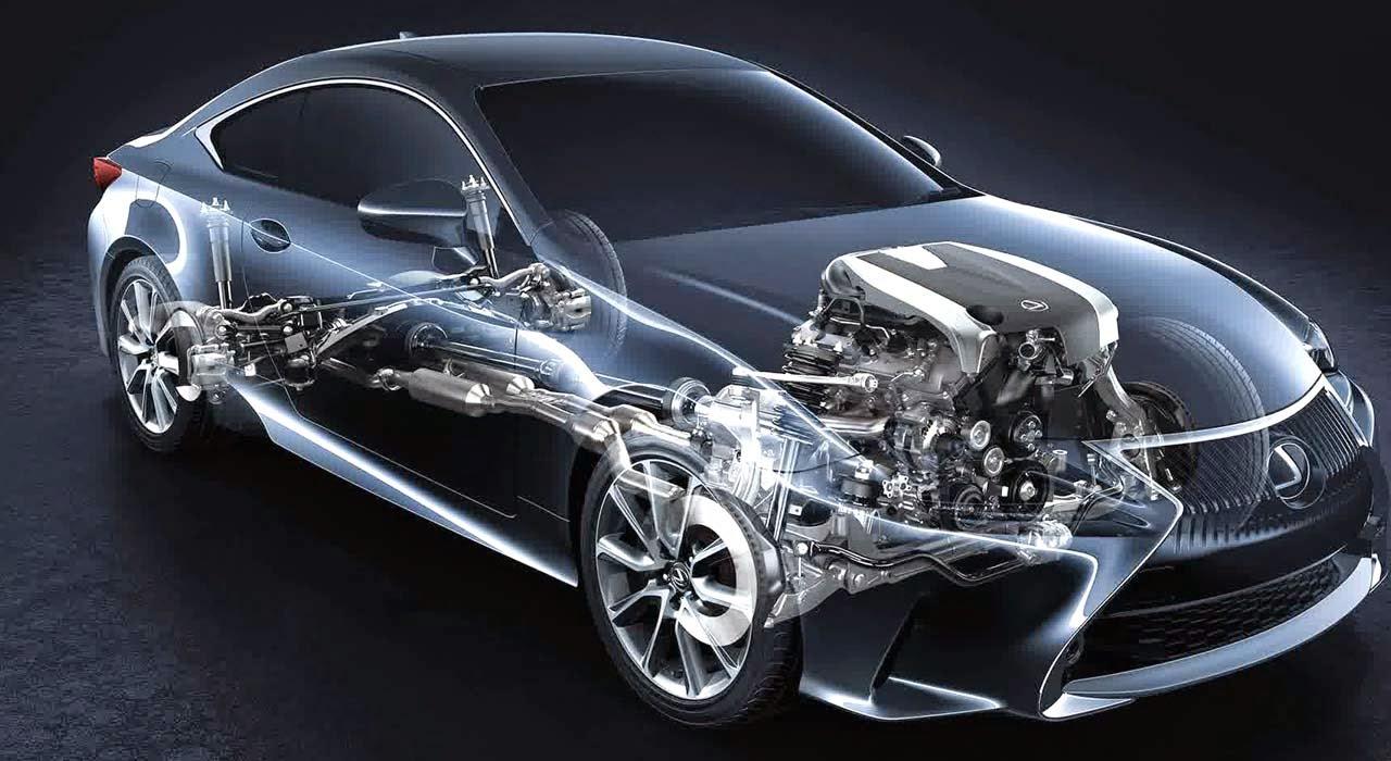 A cutaway view of the Lexus RC luxury sports coupe