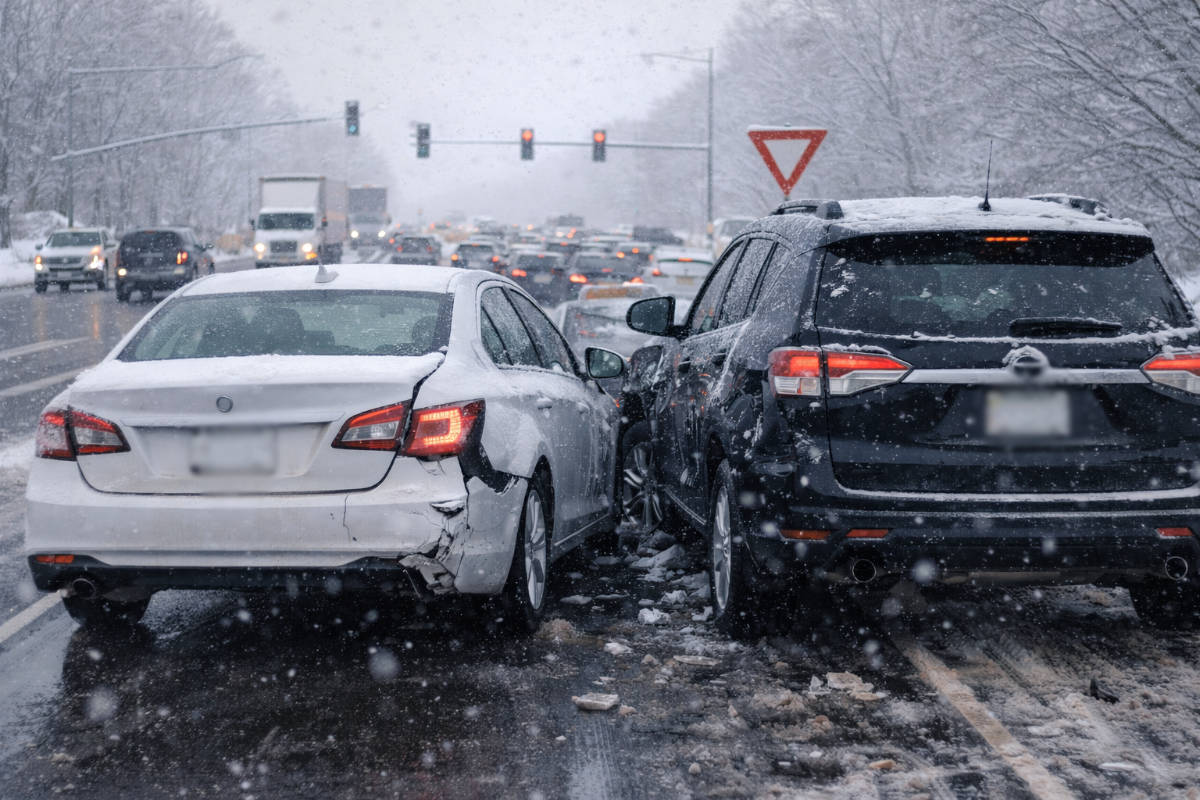 A dark colored SUV involved in a side impact collision A dark colored SUV involved in a side impact collision