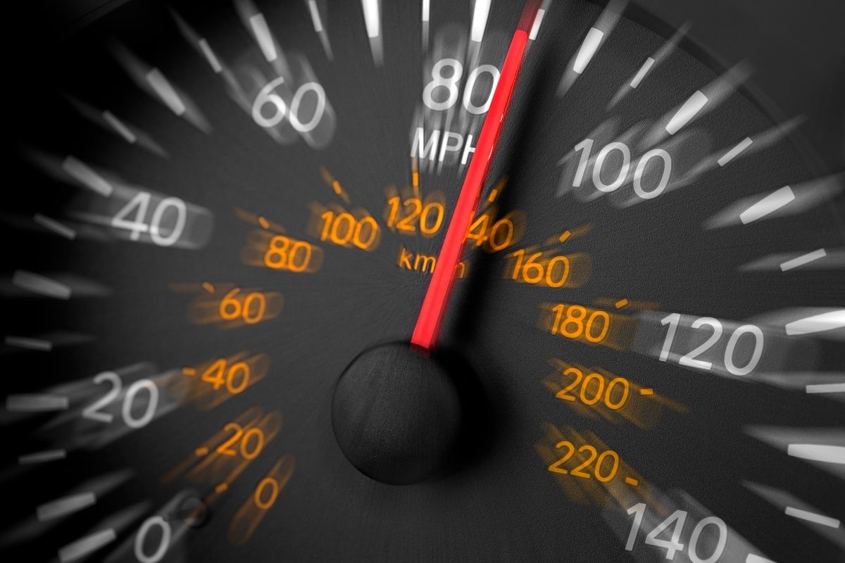 Close up of a car speedometer